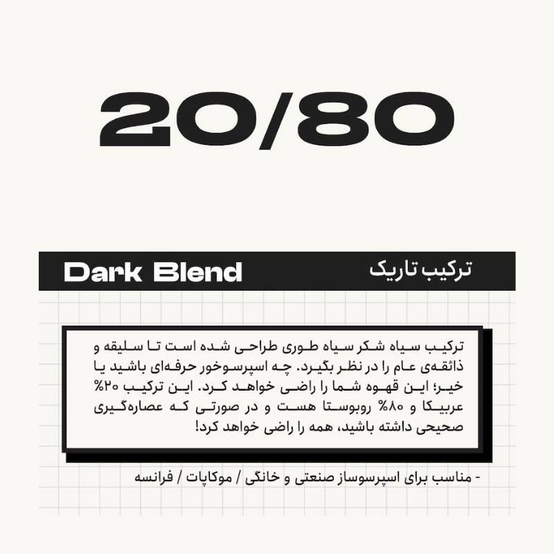 دانه قهوه 20/80 ترکیب تاریک (کافئین) بلک شوگر 1 کیلوگرمی